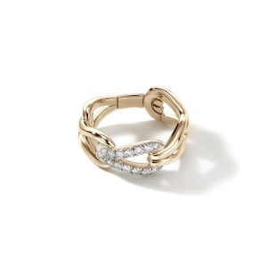 Surf Link Ring, Gold, Diamonds, Wide