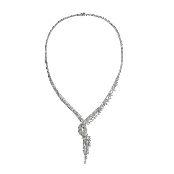 Luxury diamond statement necklace with cascading floral design in white gold finish
