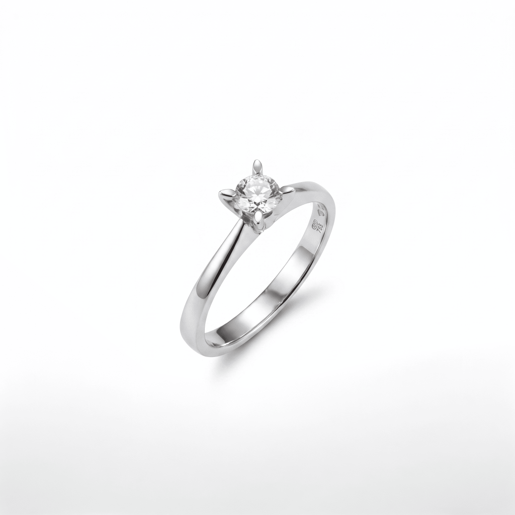 18K white gold round diamond solitaire ring with four-prong setting