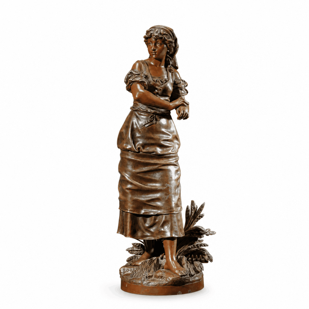 19th-century Belgian bronze sculpture of a young woman signed BOURÉ and attributed to Antoine-Félix Bouré