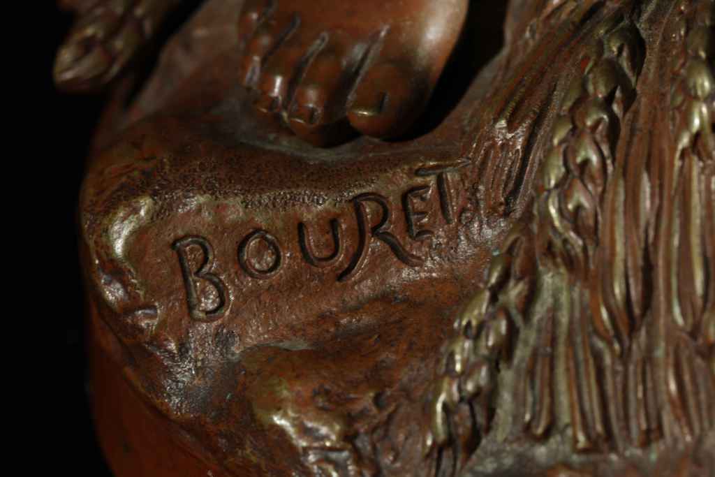 19th-century Belgian bronze sculpture of a young woman signed BOURÉ and attributed to Antoine-Félix Bouré