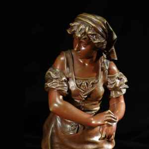 19th-century Belgian bronze sculpture of a young woman signed BOURÉ and attributed to Antoine-Félix Bouré
