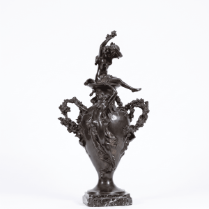 Early 20th-century French Art Nouveau bronze vase with sculpted female figures and marble base