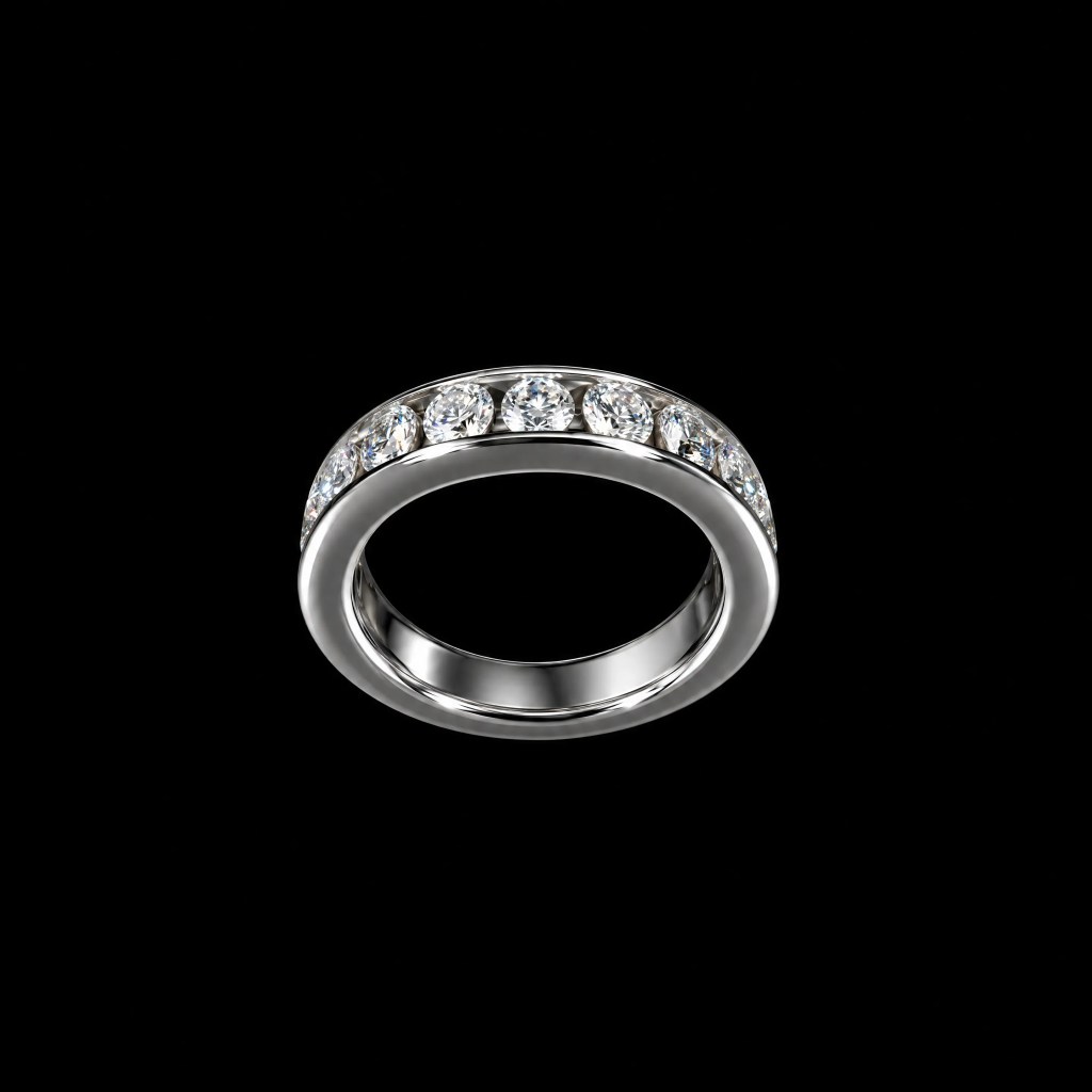 14K white gold band ring with 10 natural Canadian round brilliant diamonds