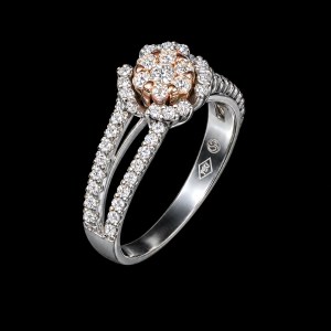 18K white gold floral ring with 51 diamonds totaling 0.60 carats