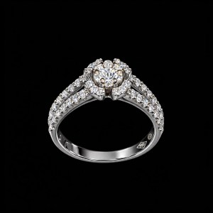 18K white gold floral ring with 51 diamonds totaling 0.60 carats