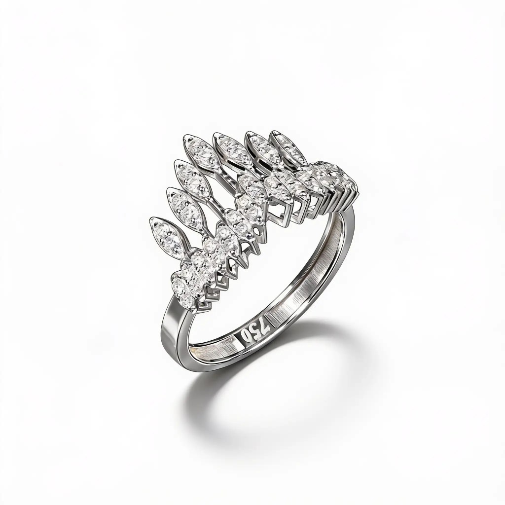 18K white gold diamond leaf ring with 0.20 carat total diamond weight