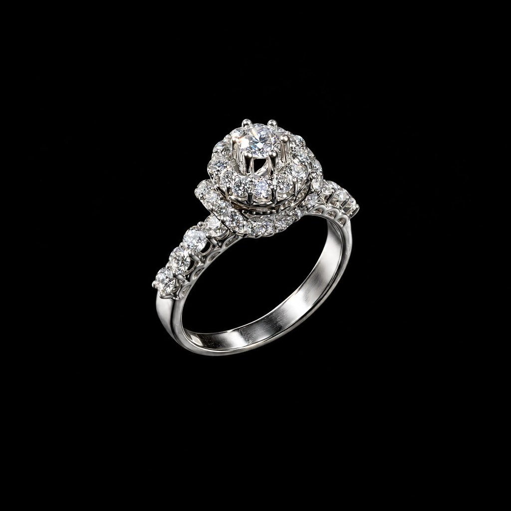 Platinum diamond cluster ring with 1.50 carats total diamond weight