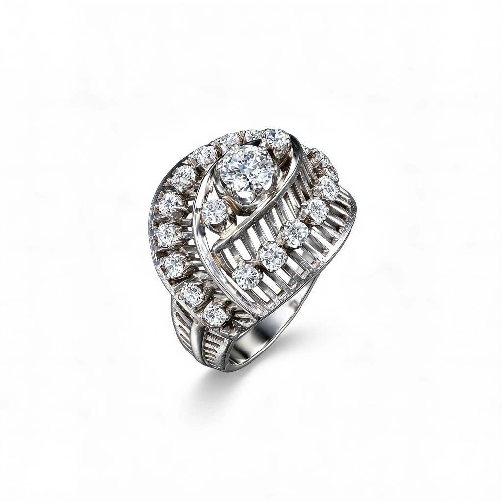 Platinum cocktail ring with 21 round brilliant diamonds totaling approximately 1.50 carats